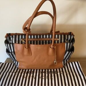 Henri Bendel West 57th Large Diaper Baby Bag Satchel Tote Leather & Nylon Stripe